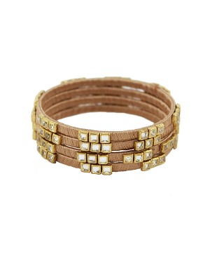 Beige Silk Thread Kundan Bangle Set 